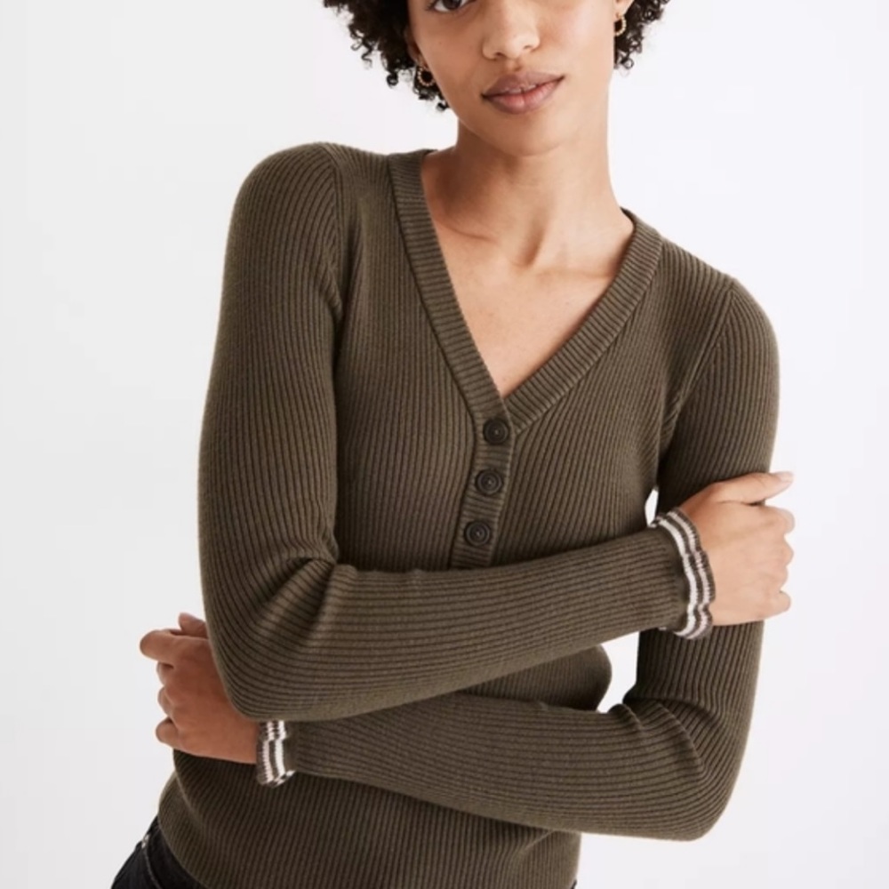 Madewell Ribbed Henley with ruffle sleeve